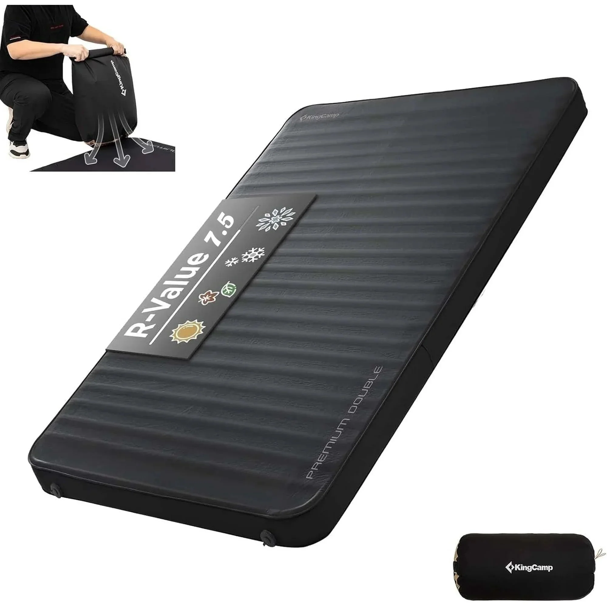 KingCamp Double Self-Inflating Sleeping Pad - 7.5 R-Value Pro 3D Air Mattress