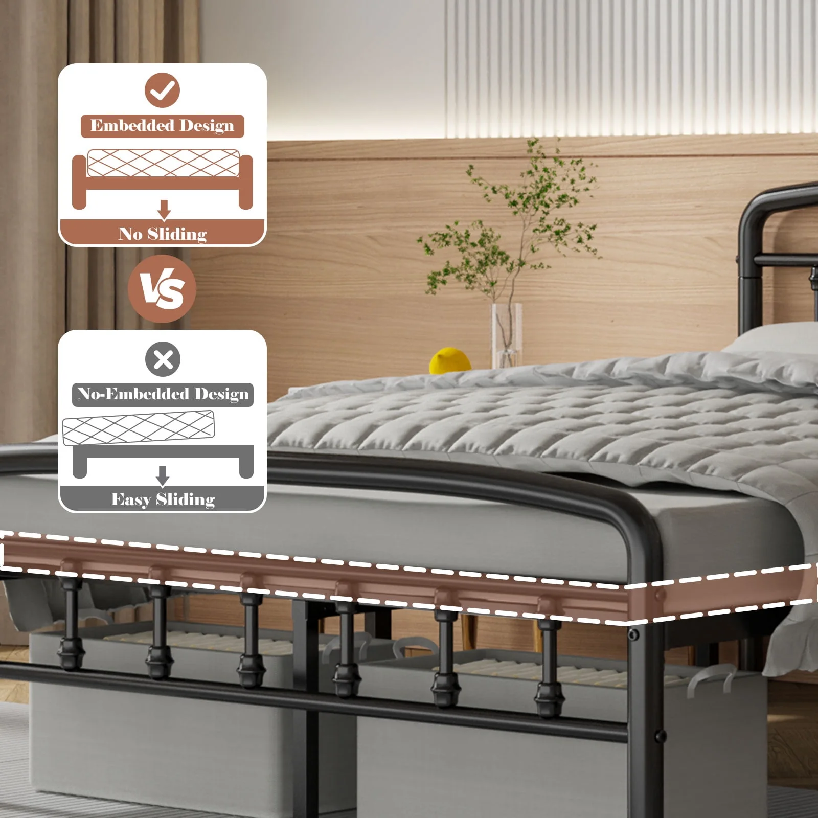 Kinsfook Metal Full Size Bed Frame, Victorian Style Headboard and Footboard, Black - Image 4