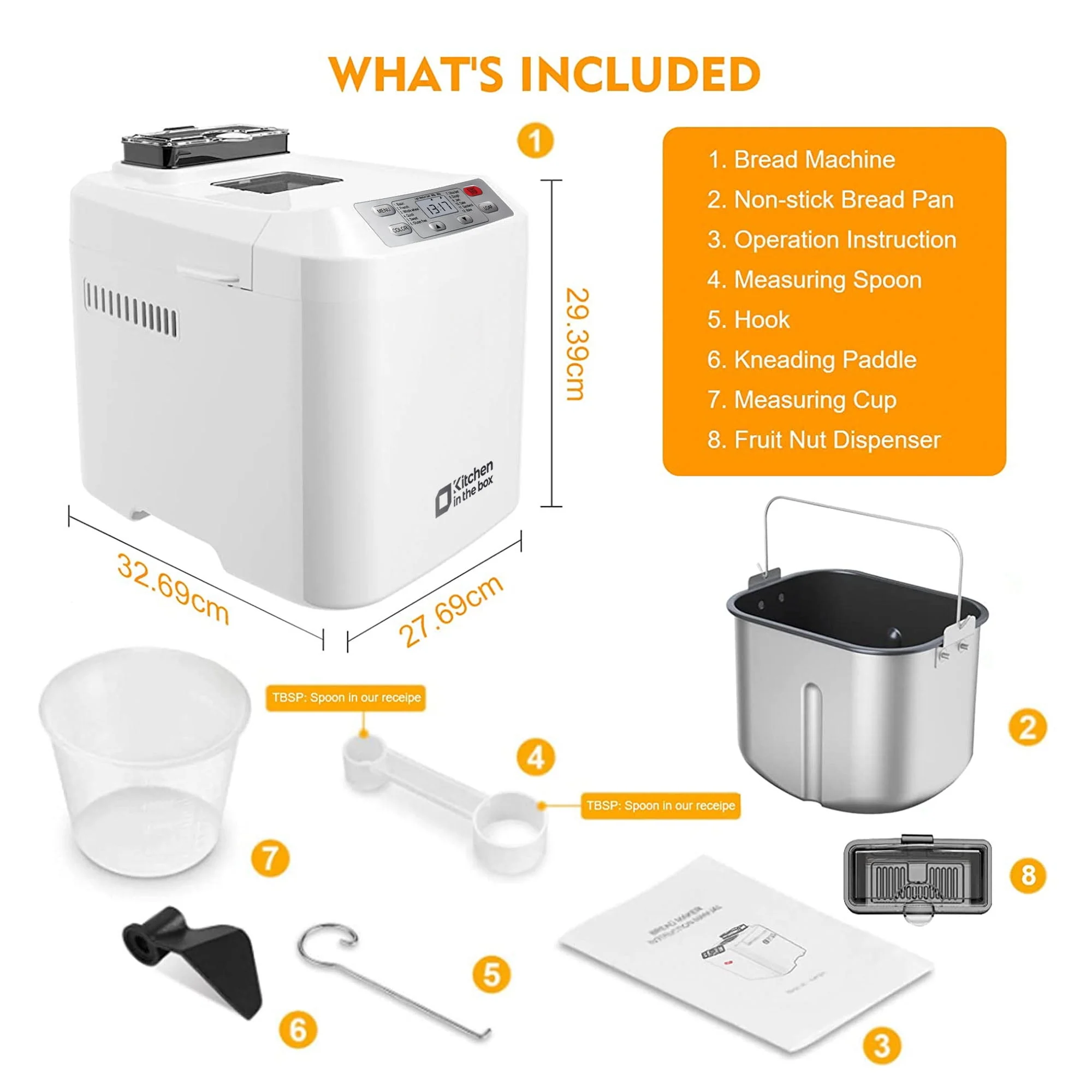 Kitchen In The Box Bread Maker, 2lb Capacity, 12-in-1 Gluten-Free Programs, Auto Fruit Nut Dispenser, 13-Hour Delay Timer, Nonstick Pan, Keep Warm, Pink KBM18 - Image 3