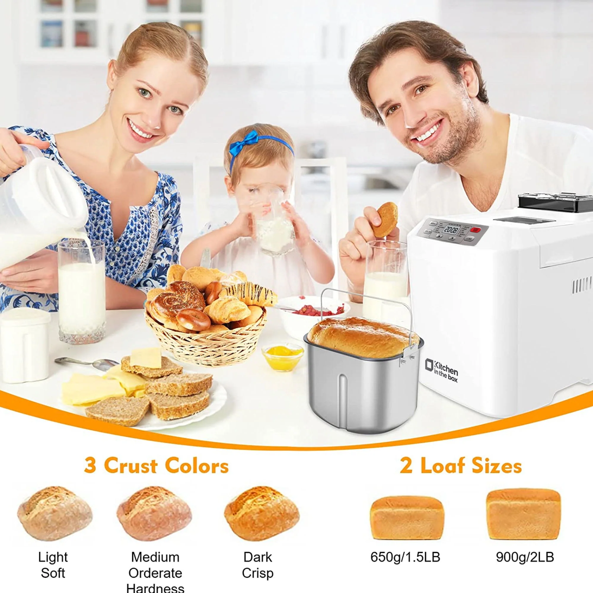Kitchen In The Box Bread Maker, 2lb Capacity, 12-in-1 Gluten-Free Programs, Auto Fruit Nut Dispenser, 13-Hour Delay Timer, Nonstick Pan, Keep Warm, Pink KBM18 - Image 5
