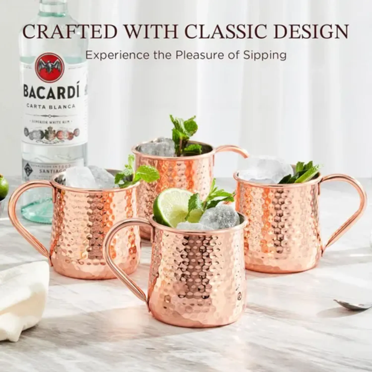 KITESSENSU Moscow Mule Mugs Set of 4, 18 oz Hammered Copper Cocktail Cups, Durable Barware, Rustic Design - Image 3