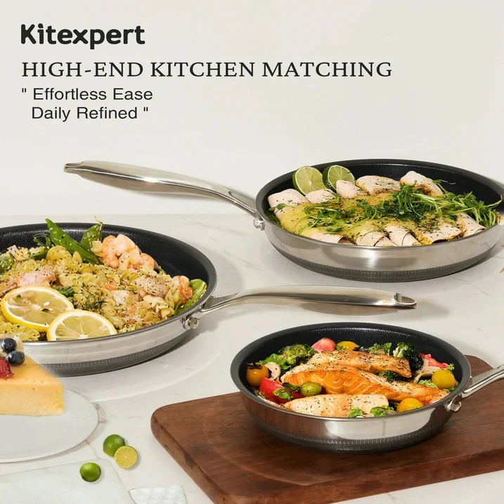 Kitexpert Nonstick Frying Pans Set, 6 Pcs, Titanium Ceramic Coating, Star-Textured Interior, Oven Safe to 450F, Dishwasher Safe, All Cooktops Compatible - Image 2