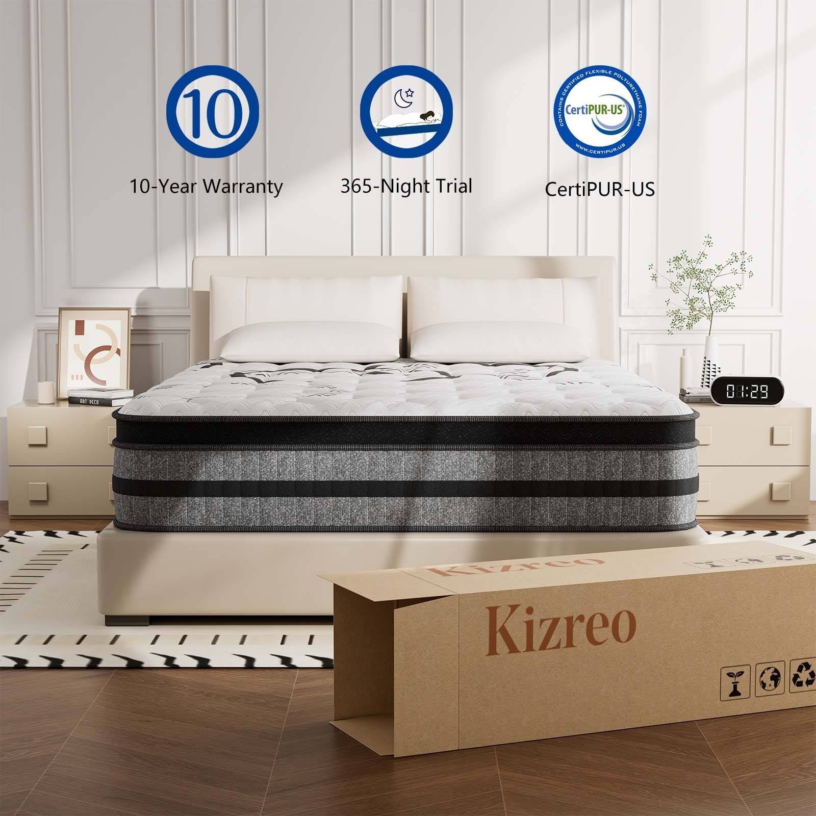 Kizreo Queen Size Hybrid Mattress, 12 Inch Euro Top with Cooling Gel Memory Foam and 744 Pocket Springs, Firm, Breathable Cover - Image 2