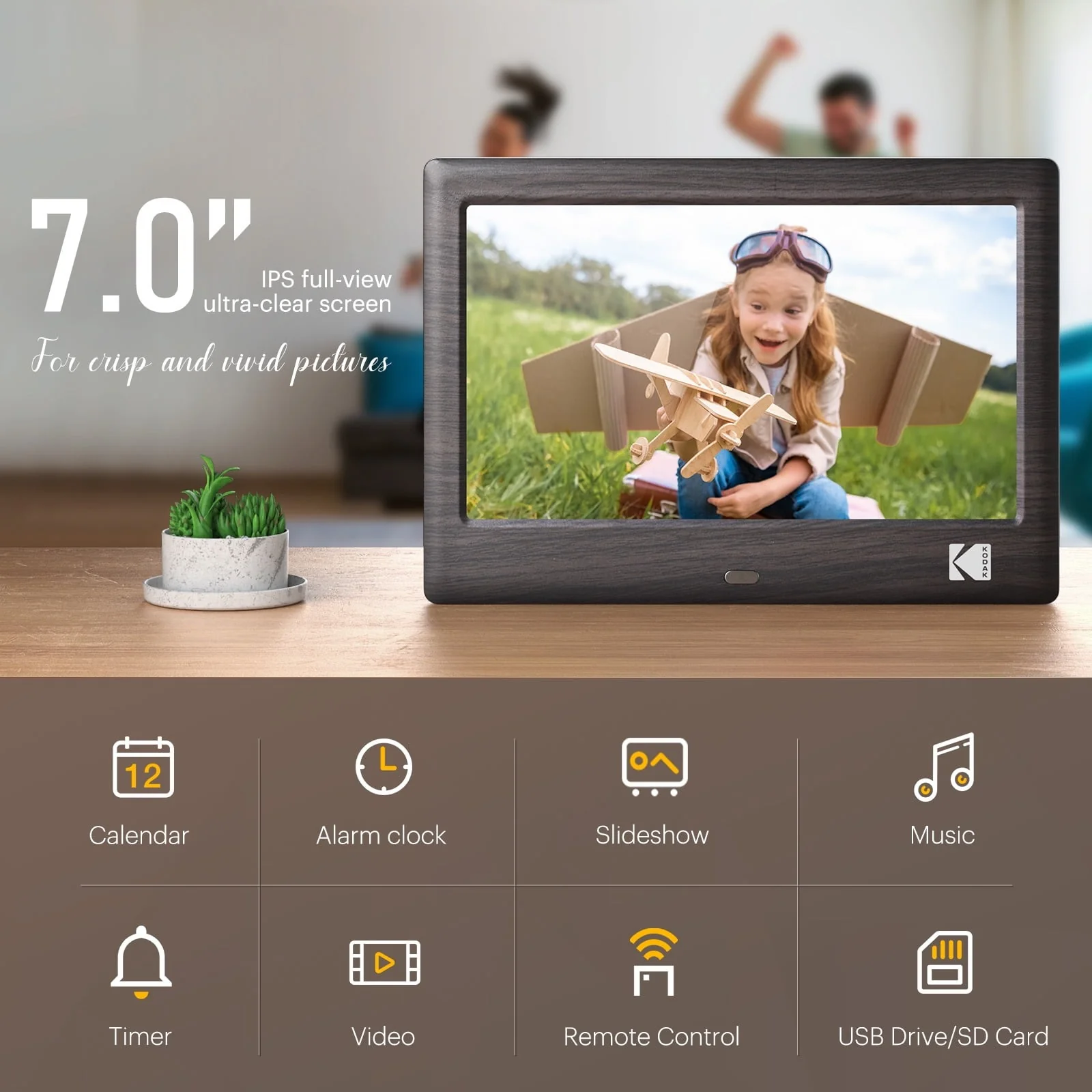 KODAK 708C 7 Inch Wood Digital Picture Frame with Remote Control?Wood - Image 2