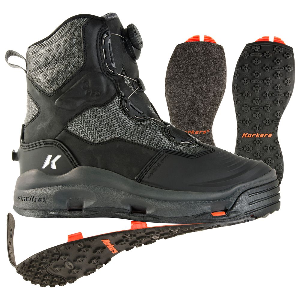 Korkers FB4710-13 DarkHorse Felt/Kling-On Soles Wading Boots for Men - Black/Gunmetal - 13M - Image 2