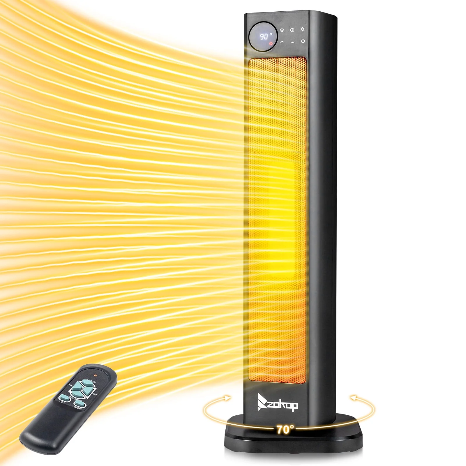 Ktaxon 1500W PTC Ceramic Tower Space Heater, 70 Oscillation, 12H Timer, 5 Modes, Remote Control, Black