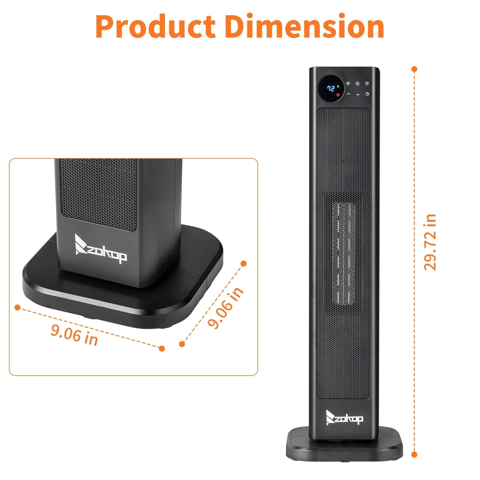 Ktaxon 1500W PTC Ceramic Tower Space Heater, 70 Oscillation, 12H Timer, 5 Modes, Remote Control, Black - Image 3