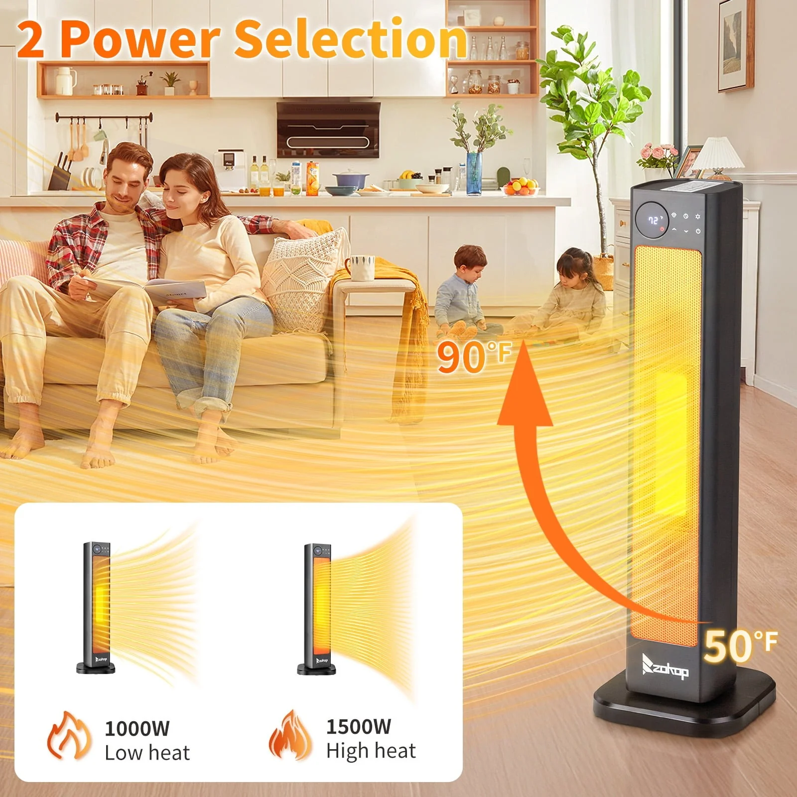 Ktaxon 1500W PTC Ceramic Tower Space Heater, 70 Oscillation, 12H Timer, 5 Modes, Remote Control, Black - Image 4