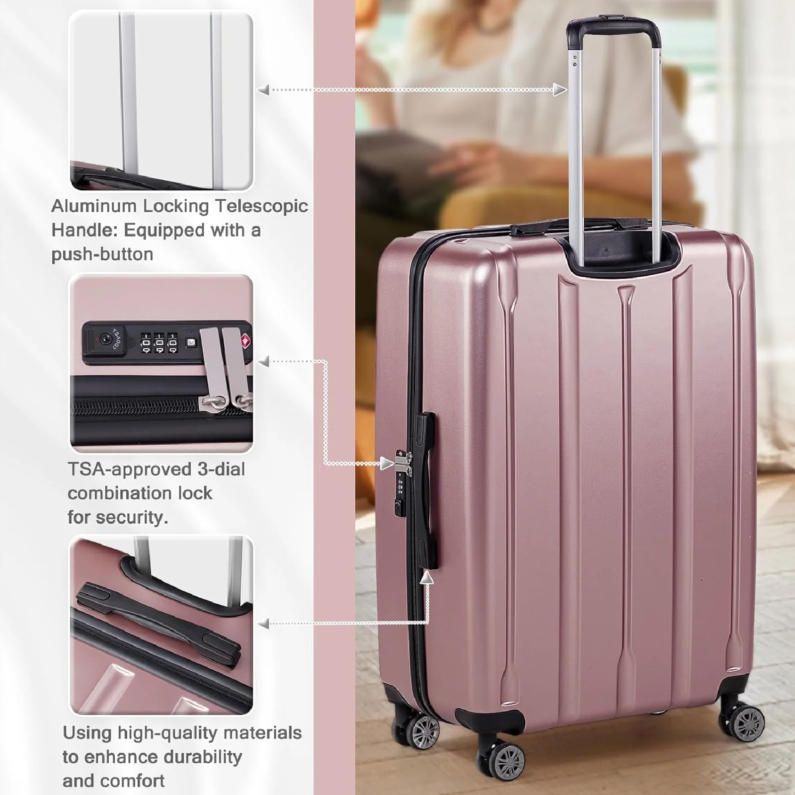 Ktaxon 3-Piece Hardshell Luggage Set Lightweight ABS+PC Carry On Suitcase with TSA Lock 360 Spinner Wheels Wine Red - Image 2