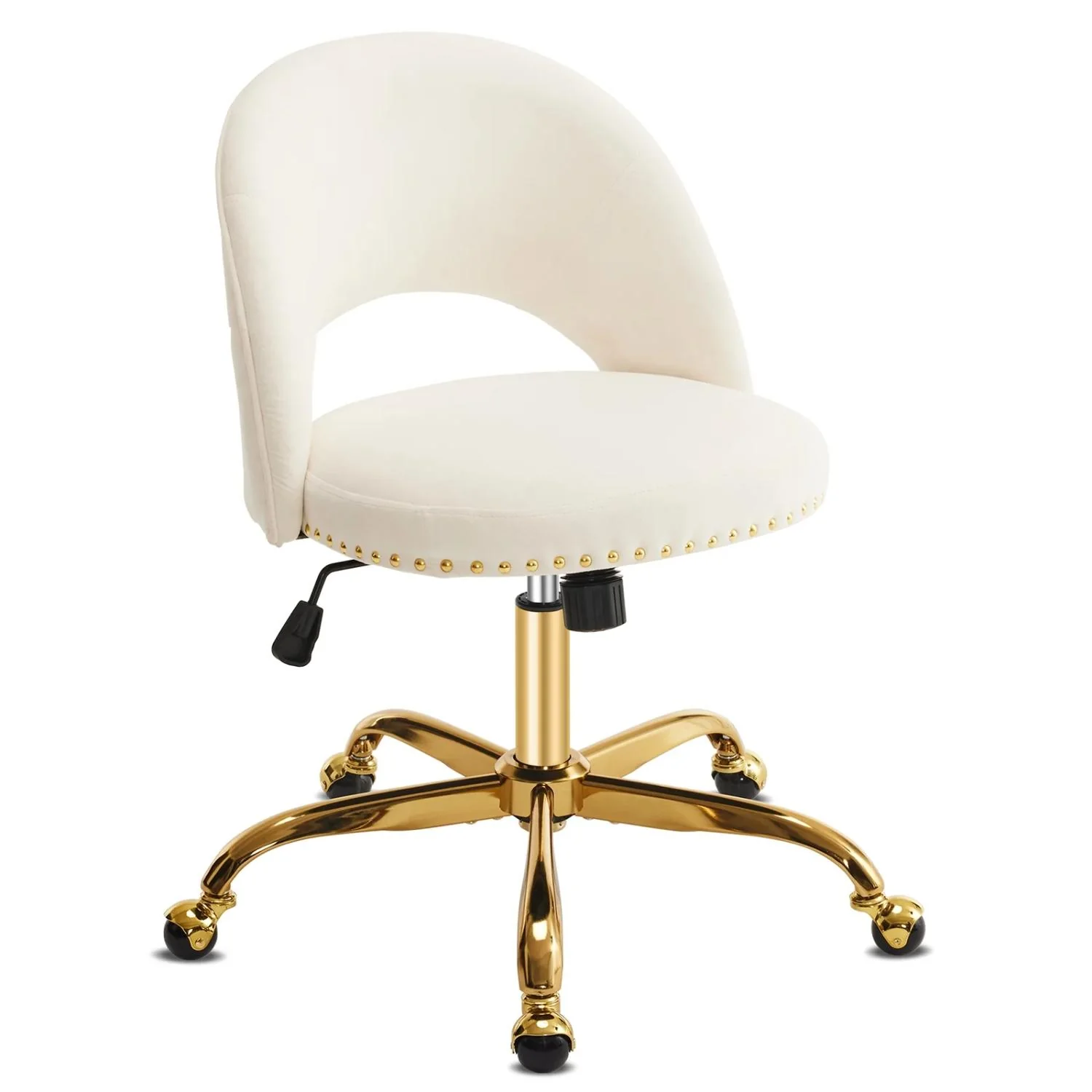 Ktaxon Desk Chair Adjustable Flannel Computer Task Chair Small Rolling Vanity Stool with Wheels White