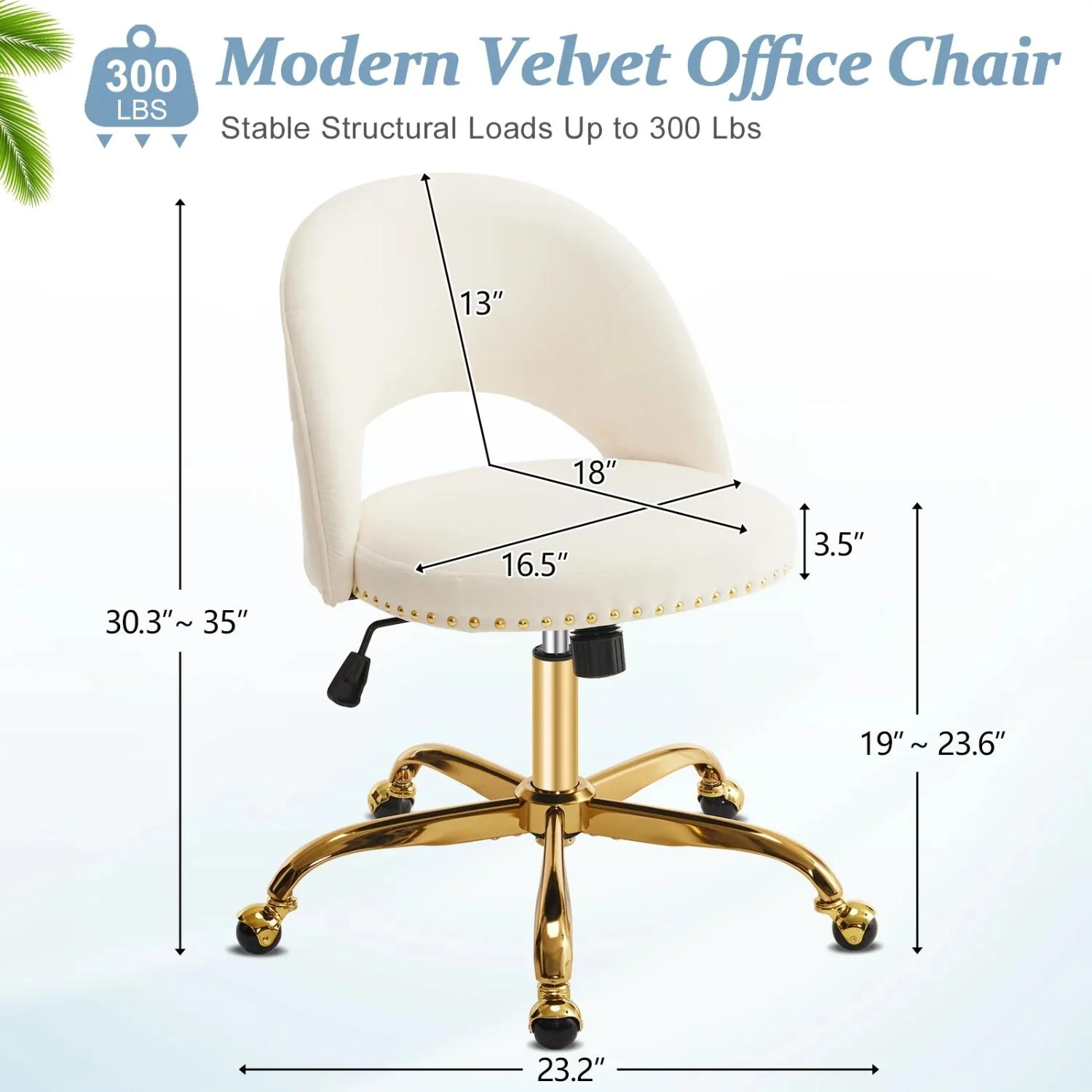 Ktaxon Desk Chair Adjustable Flannel Computer Task Chair Small Rolling Vanity Stool with Wheels White - Image 2