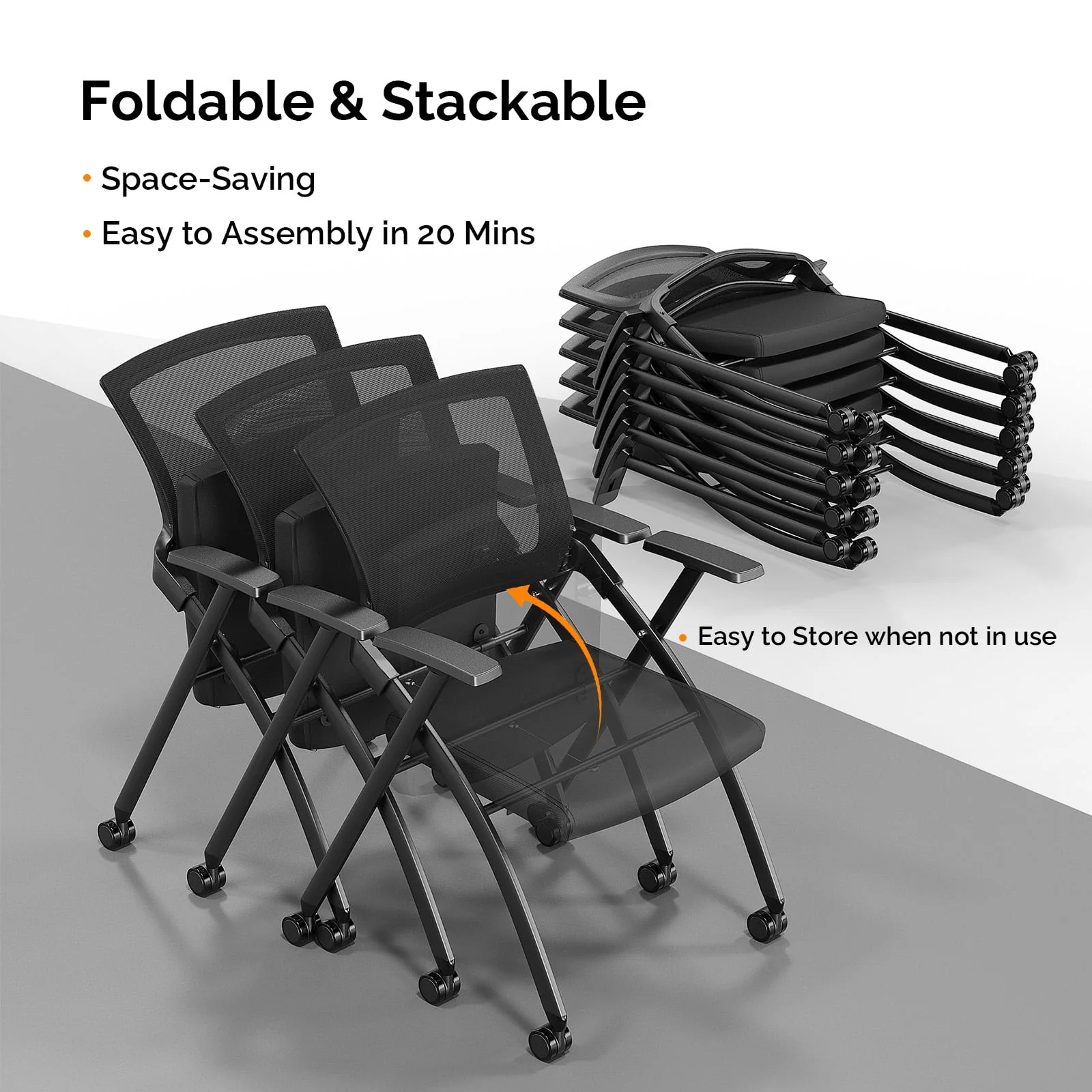Ktaxon Folding Office Chair Conference Room Chair Stackable Side Chair with Wheels and Adjustable Armrest For Home Meeting Furniture - Image 5