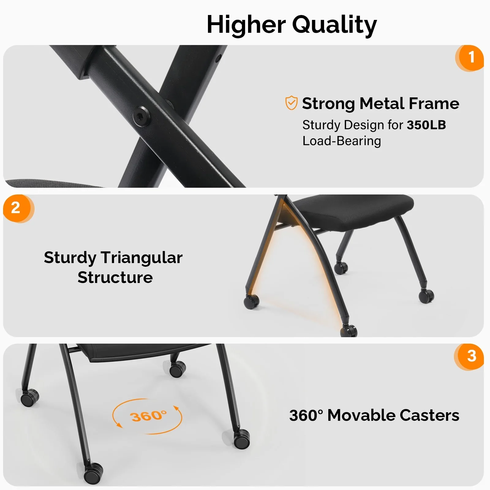 Ktaxon Folding Office Chair Conference Room Chair Stackable Side Chair with Wheels and Adjustable Armrest For Home Meeting Furniture - Image 6