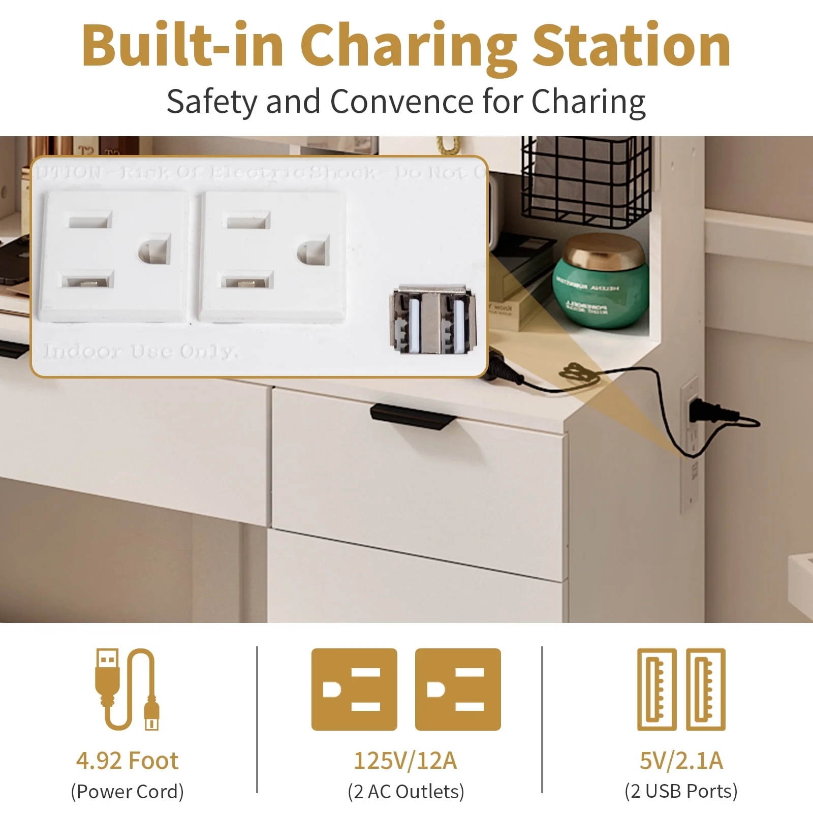 Ktaxon Large 47.24" Lighted Makeup Vanity Table Set with DIY Pegboard Design, White-3 Drawer - 47.24 x 15.7 x 55.12" - Image 5