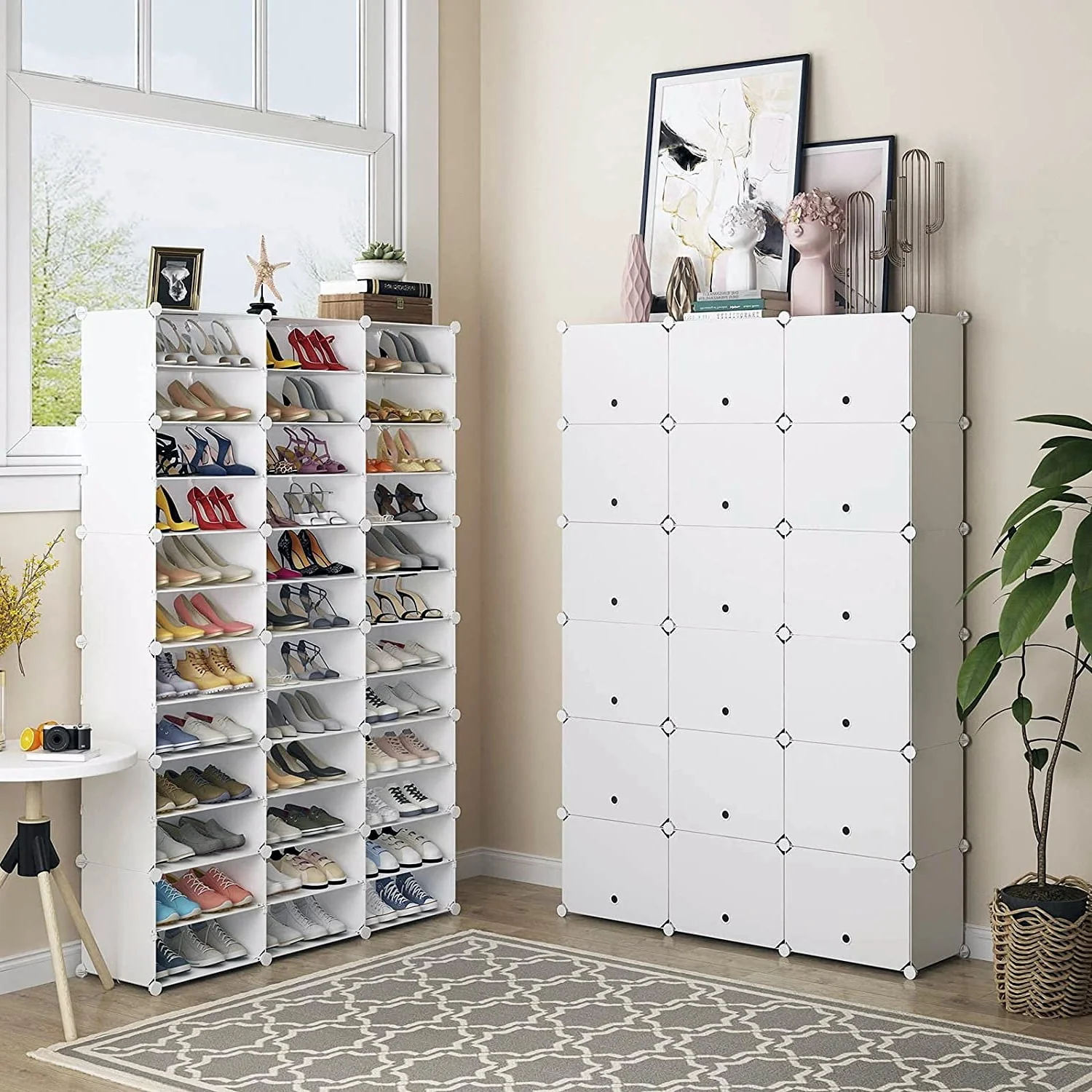 Ktaxon Portable Shoe Rack, 36 Cubes, 72 Pairs Capacity, 12 Tiers, White - Image 3