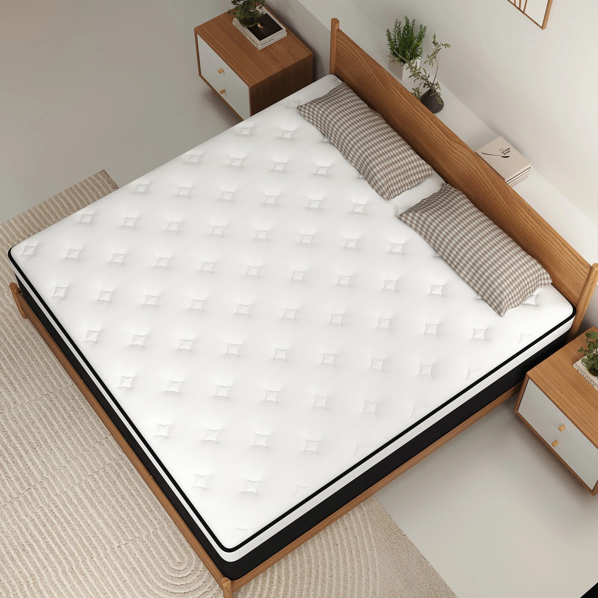 Kviwasha 12 Inch Queen Hybrid Mattress, Gel Memory Foam, Pocketed Spring, Medium Comfort, Euro Top, Black - Image 2