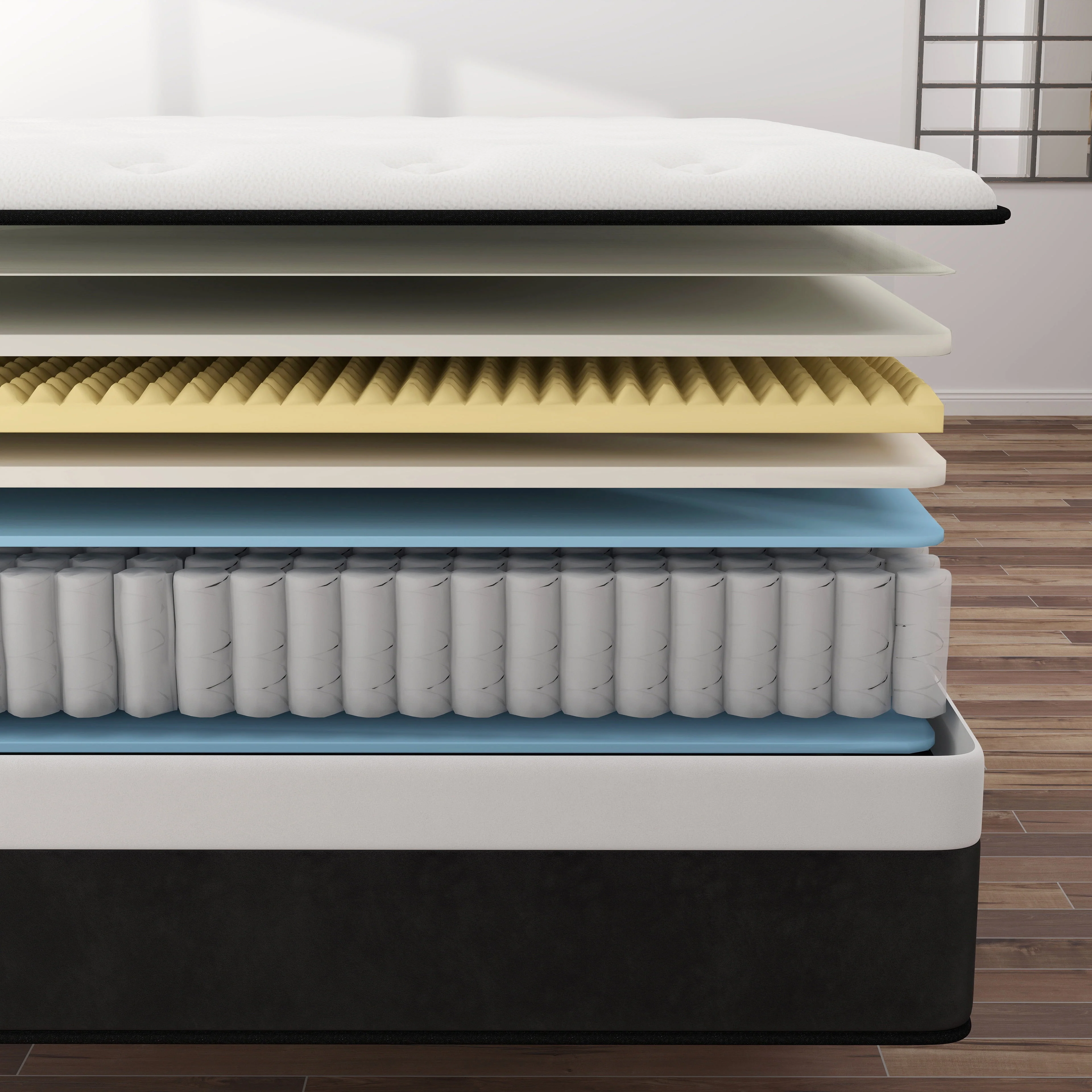 Kviwasha 12 Inch Queen Hybrid Mattress, Gel Memory Foam, Pocketed Spring, Medium Comfort, Euro Top, Black - Image 7