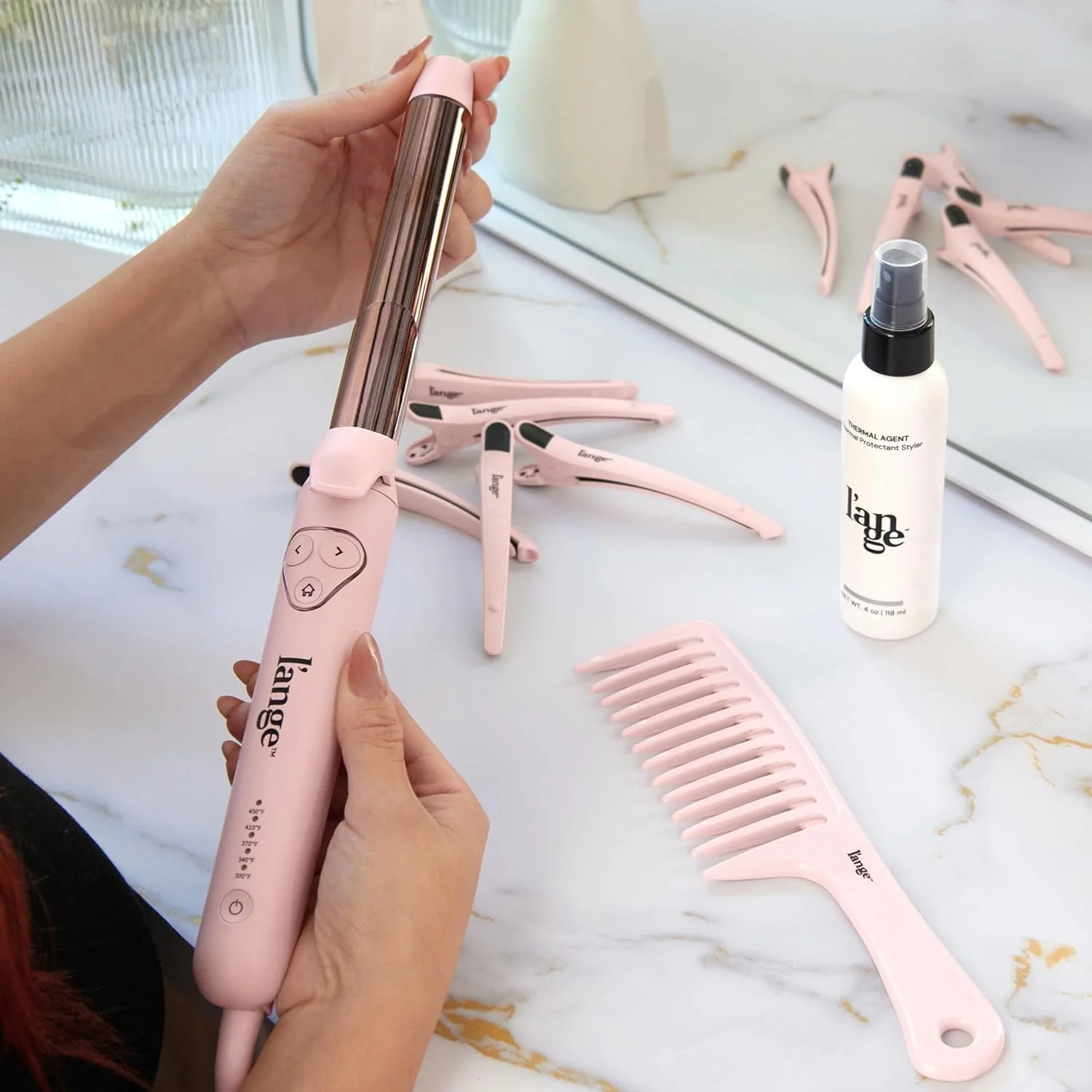 L'ANGE HAIR Le Pirouette Hair Curling Iron, 25mm Titanium Self-Rotating Barrel, Adjustable Temperature 290F-410F, Blush, 2636 - Image 2