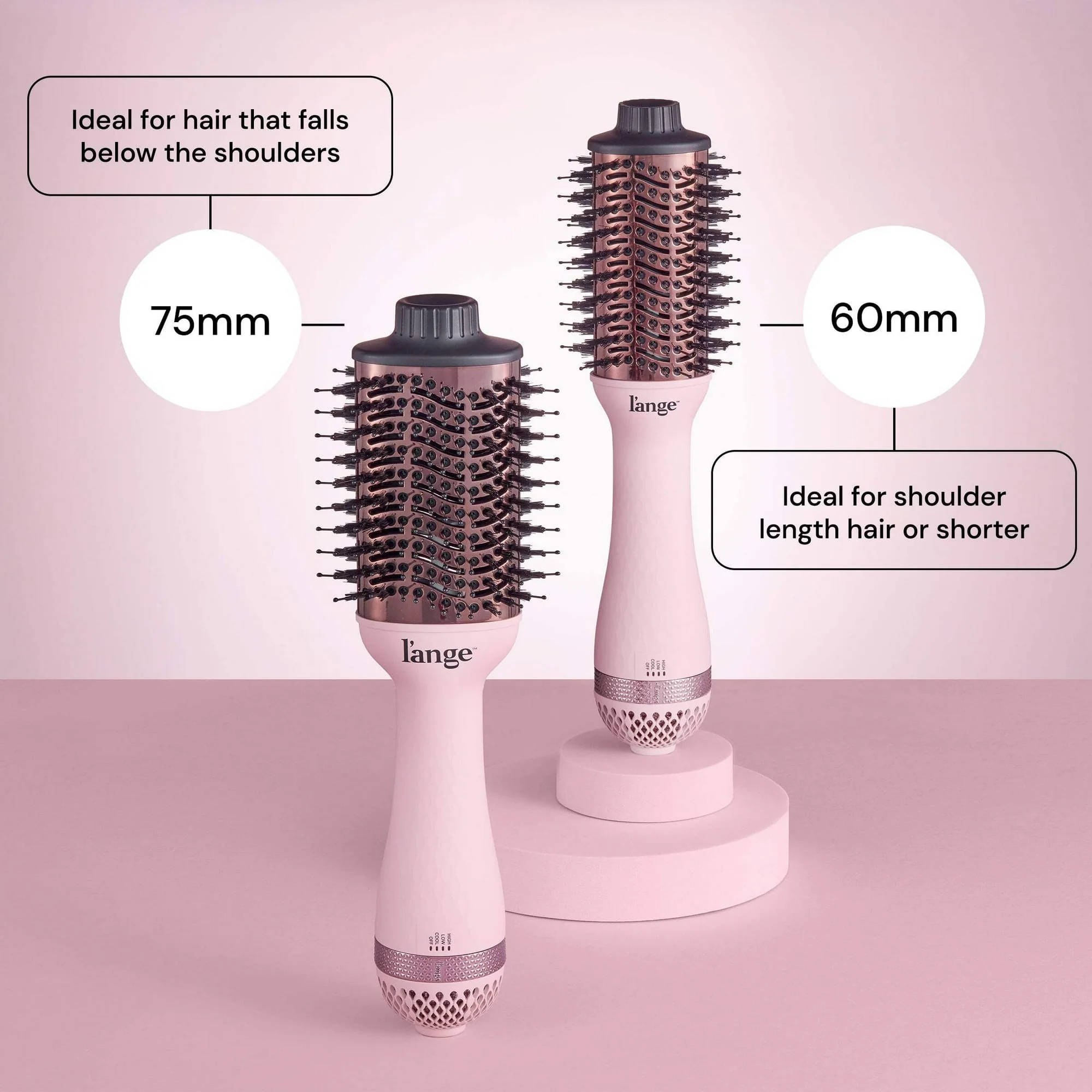 L'ange Hair Le Volume 2-in-1 Titanium Blow Dryer Brush Blush Hot Air Brush with Oval Barrel - Image 2
