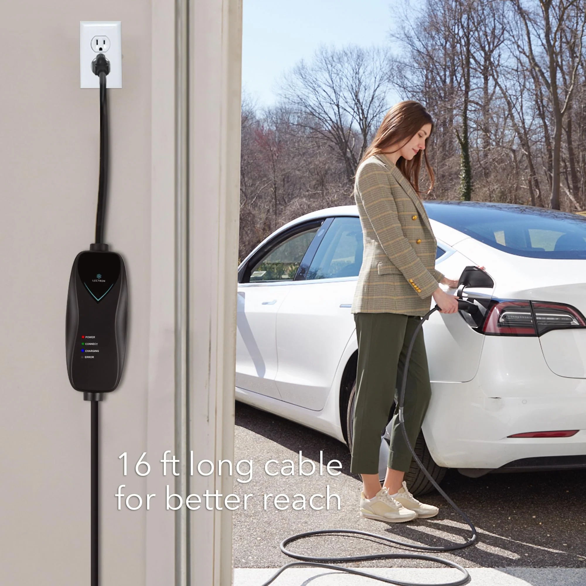 Lectron LECHG5-15-15ATSLBLKUS Tesla Level 1 NEMA 5-15 Electric Vehicle (EV) Charger - up to 15A- 16' - Black - Image 4