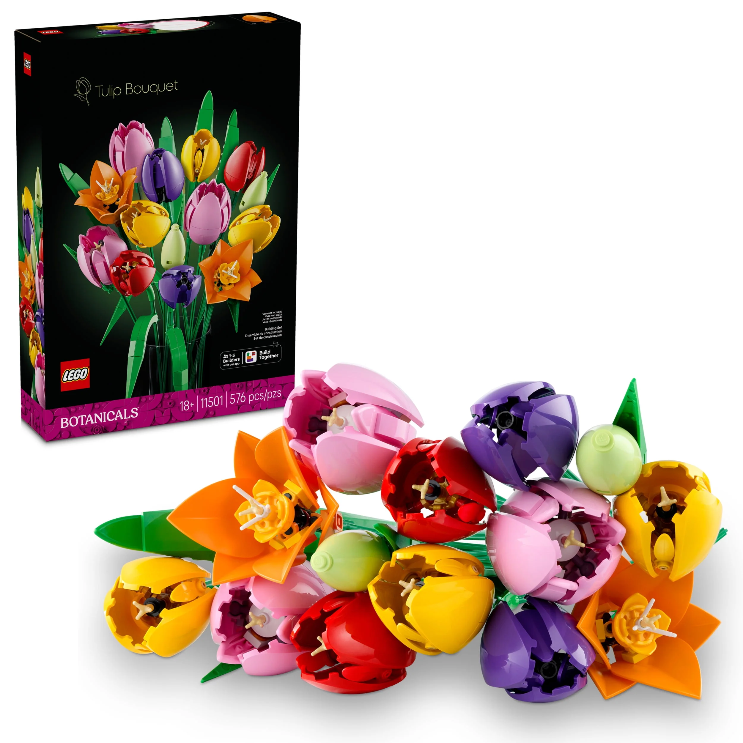 LEGO Botanicals Tulip Bouquet Building Set, 576 Pieces, Adjustable Artificial Flowers, Multicolor, Ages 18+, 11501 - Image 2