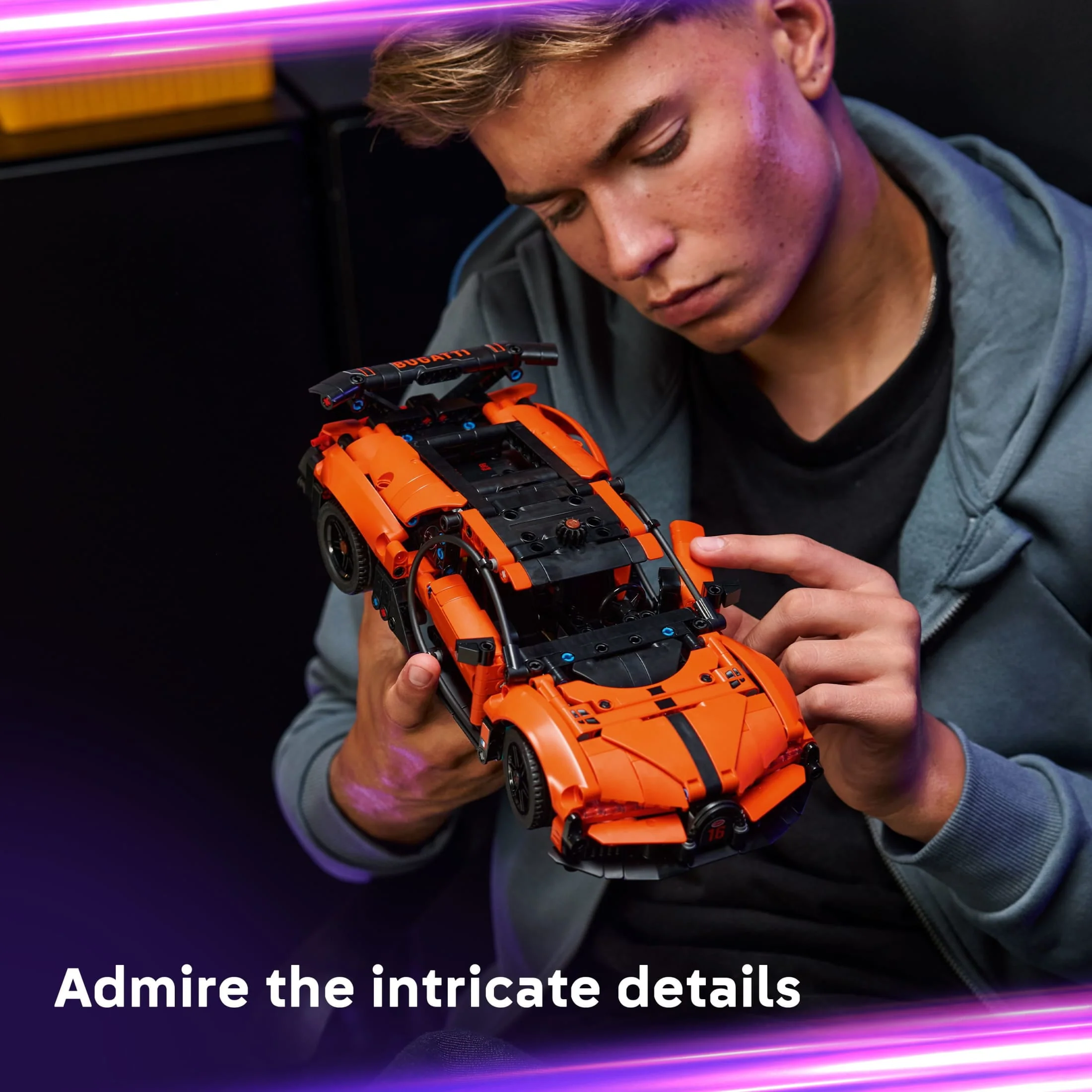 LEGO Technic Bugatti Chiron Pur Sport Hypercar Building Toy, 771 Pieces, Realistic Steering, W16 Engine, Orange and Black, 6588566 - Image 6