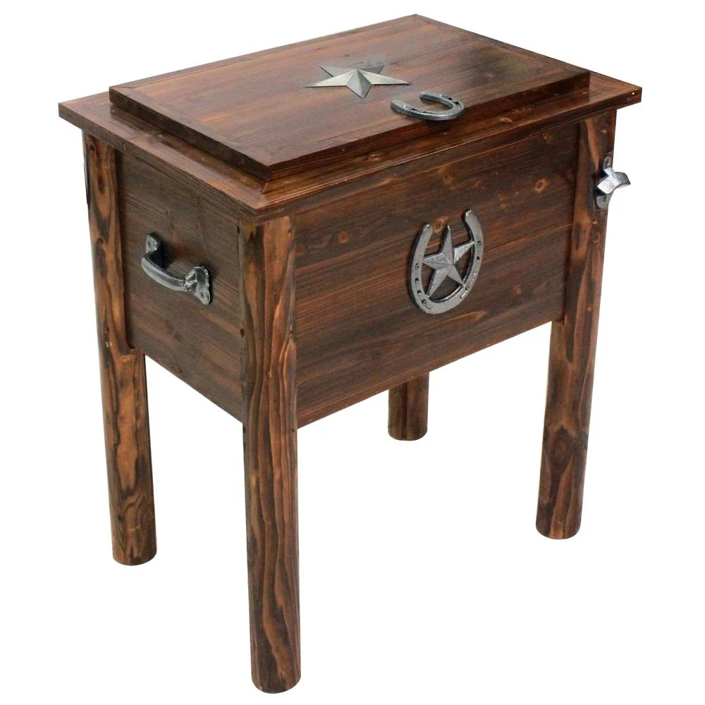 Leigh Country TX94012 54 Quart Char-log Wooden Cooler with Bottle Opener and Drain Valve