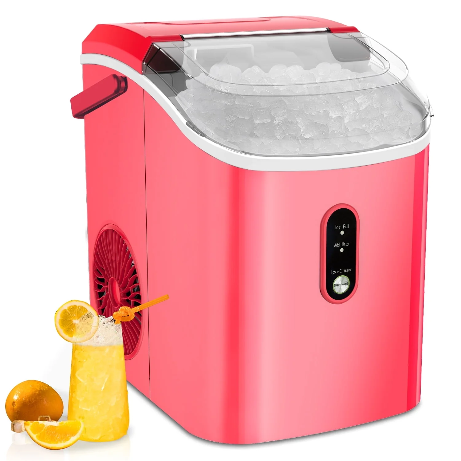 LHRIVER HZB-15N-LH-RDN2 35lbs Countertop Ice Maker, Crushed Nugget Ice Type with Scoop, Red