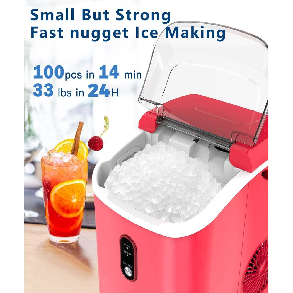 LHRIVER HZB-15N-LH-RDN2 35lbs Countertop Ice Maker, Crushed Nugget Ice Type with Scoop, Red - Image 2