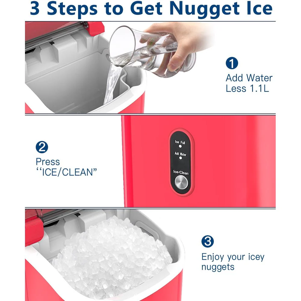 LHRIVER HZB-15N-LH-RDN2 35lbs Countertop Ice Maker, Crushed Nugget Ice Type with Scoop, Red - Image 3