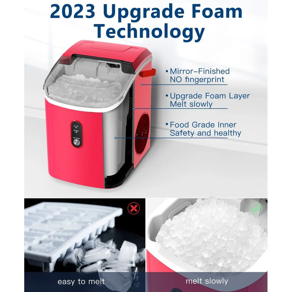 LHRIVER HZB-15N-LH-RDN2 35lbs Countertop Ice Maker, Crushed Nugget Ice Type with Scoop, Red - Image 4