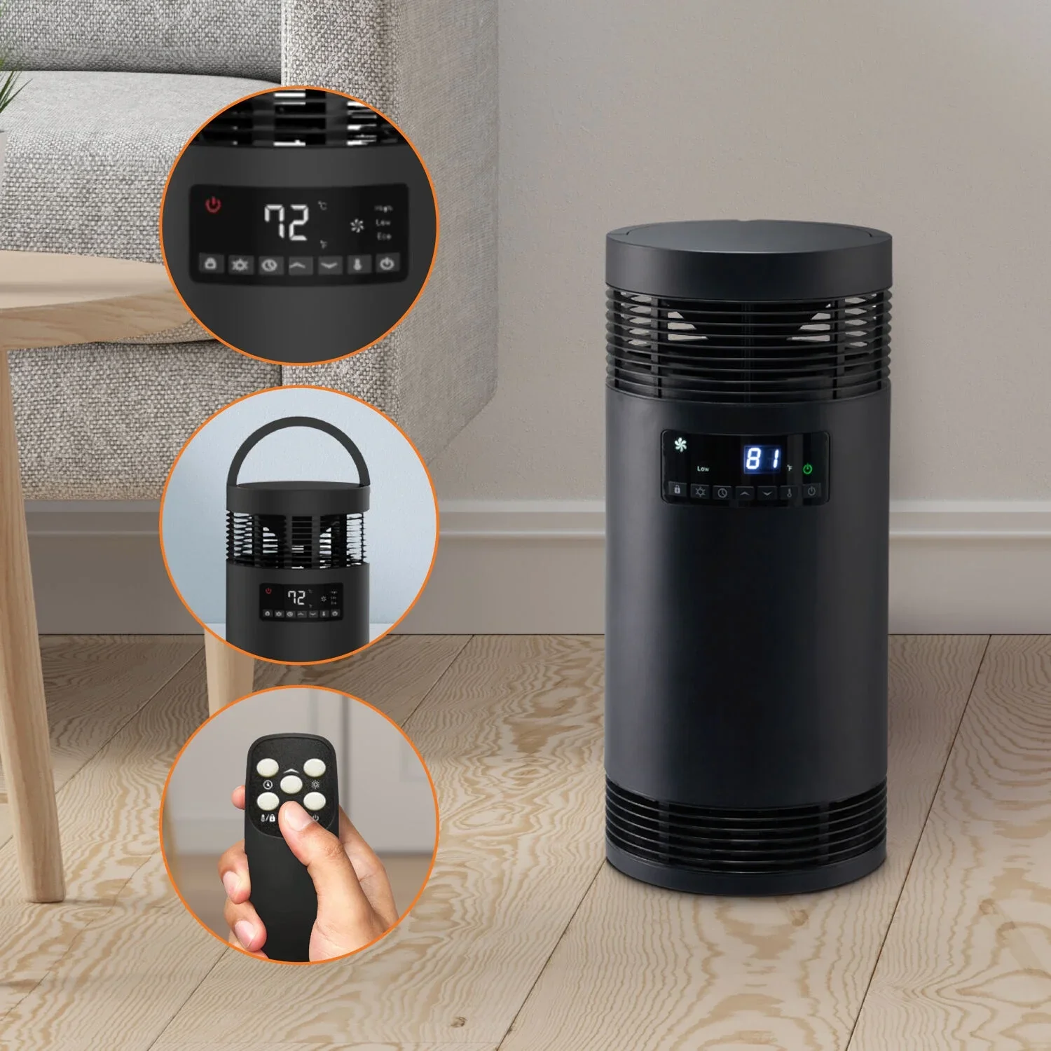Lifesmart HT1369 360 Surround Ceramic Tower Heater with Handle - Image 2