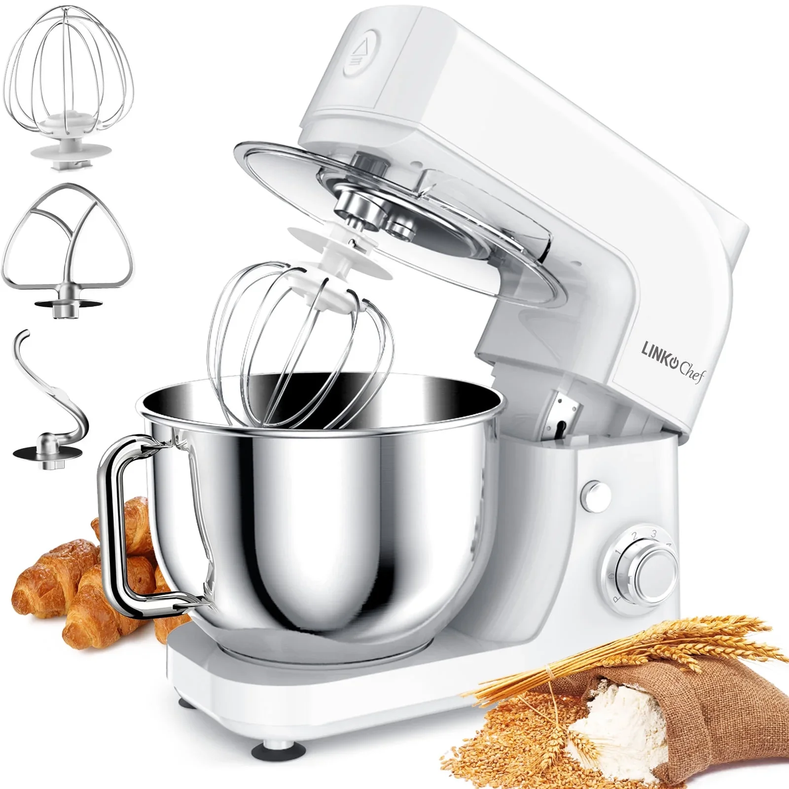 linkchef SM10280 5.3QT 800W 6+P Speeds Stand Mixer, White