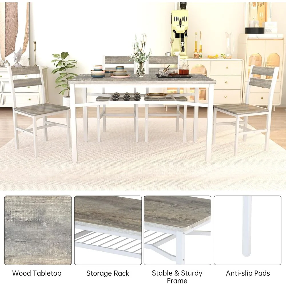 LinkRomat Farmhouse Dining Table Set for 4, Gray MDF Wood Top, Metal Frame - Image 6