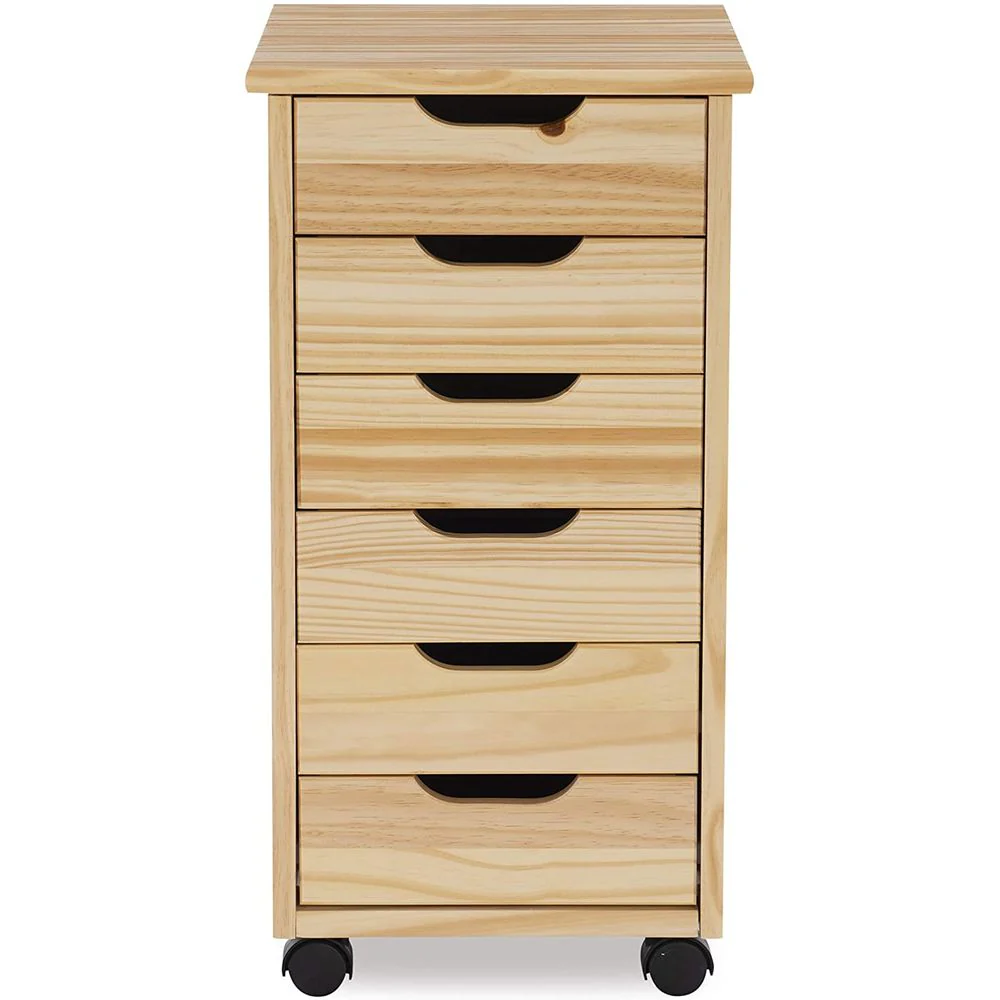 Linon Home Decor Products 98940NAT-01-KD Corinne Six Drawer Storage Natural Rolling Cart - Image 2