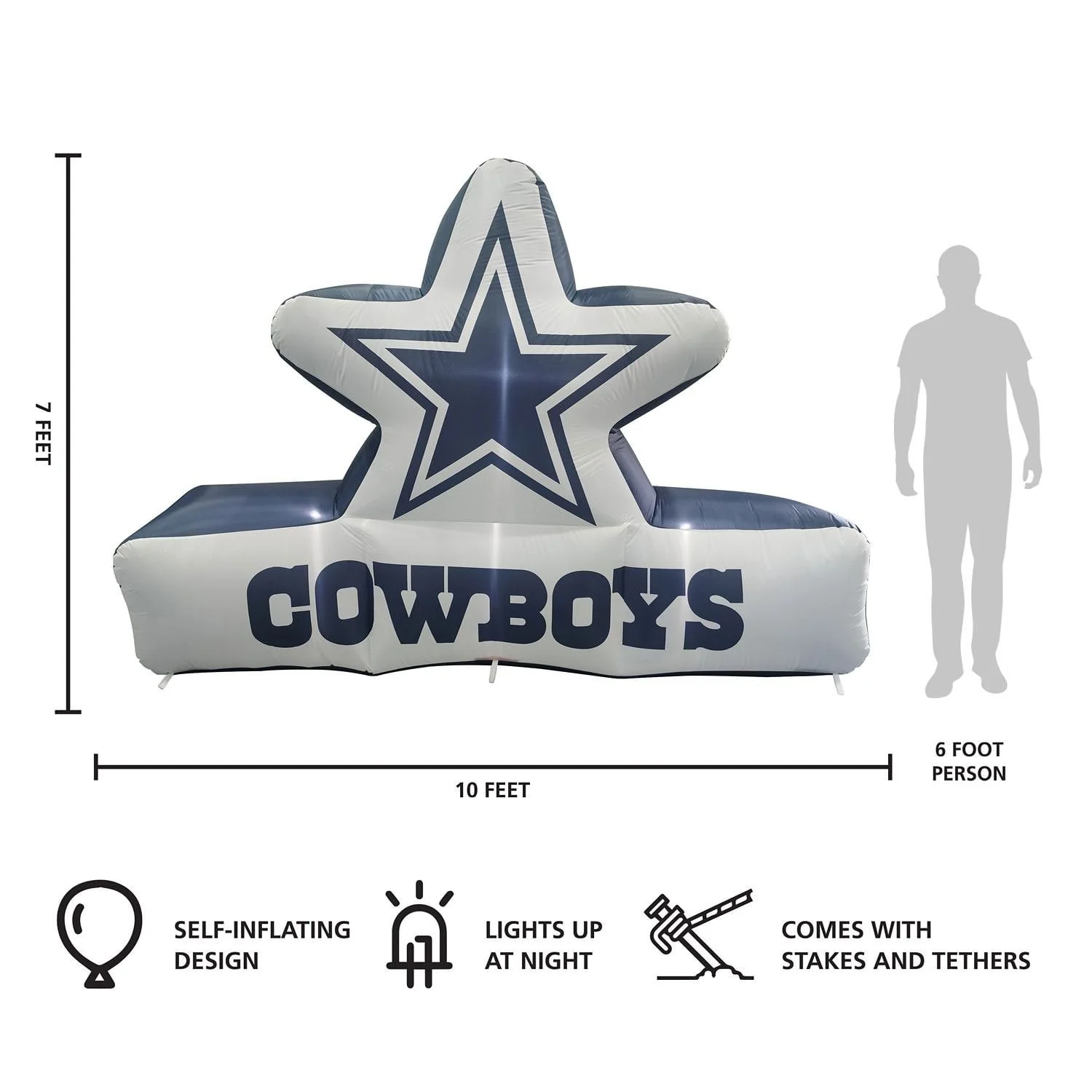 Logo Brands Dallas Cowboys Pre-Lit 7'X10' Team Inflatable - Durable Fabric - Image 4