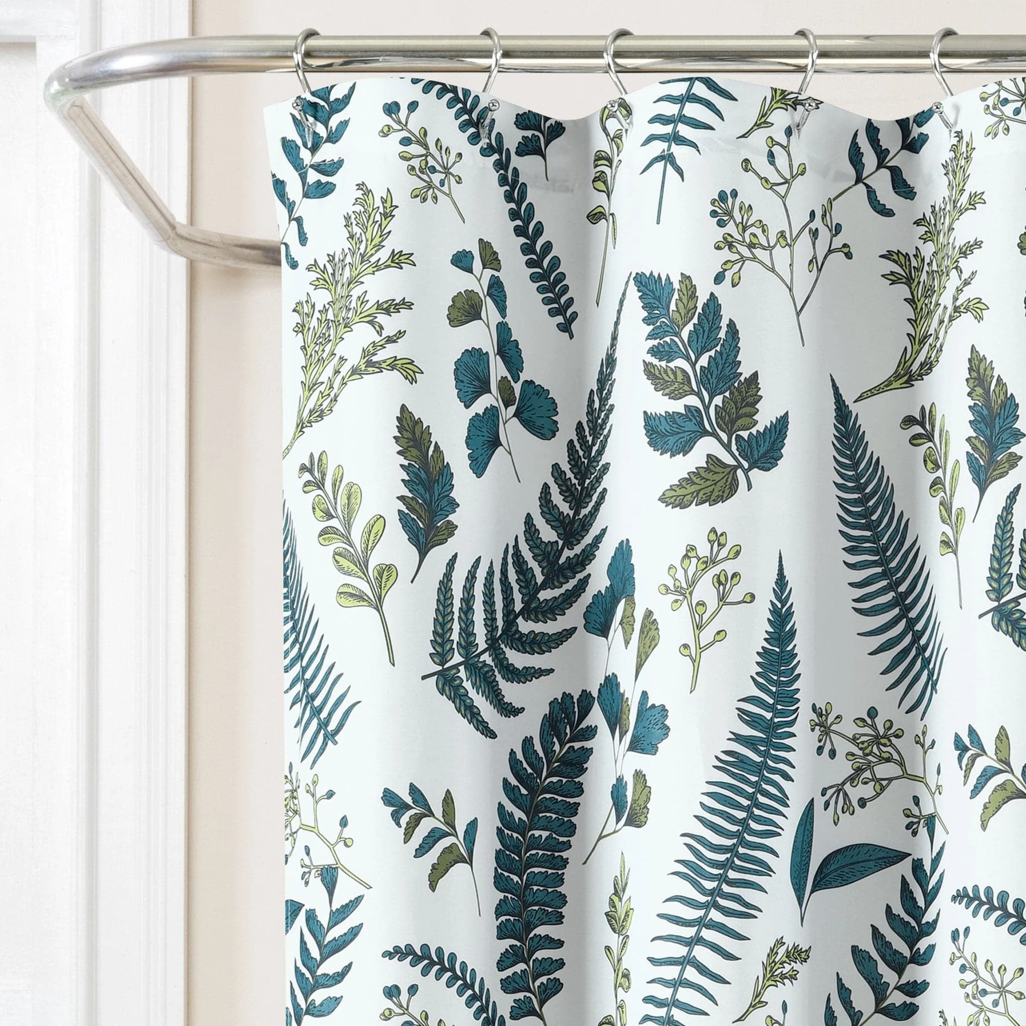 Lush Decor Devonia Allover Shower Curtain, Nature-Inspired Leaf and Flower Pattern, White and Green, 72 in x 72 in, Polyester, Machine Washable - Image 3