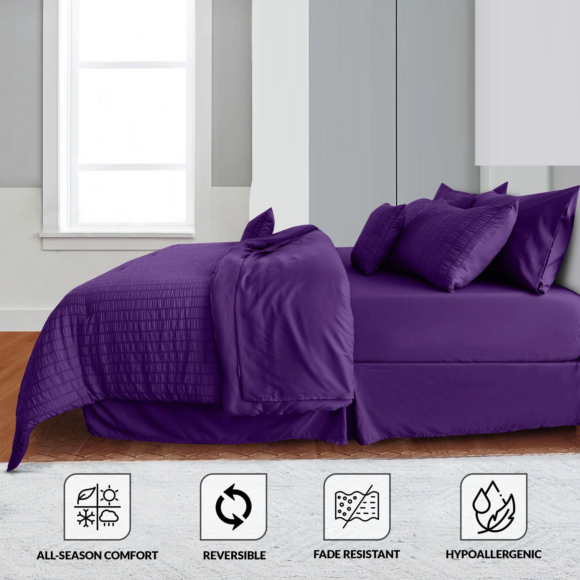 Lux Decor Collection Comforter Set, 8-Piece Seersucker Textured Bedding, King, Purple - Image 3