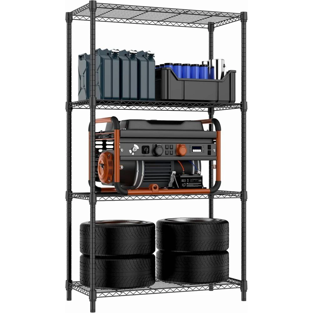 M MZG 4-Tier Wire Shelving Unit, Adjustable Shelves, Durable Carbon Steel, Black, 33.5 in W x 15.7 in D x 59.5 in H