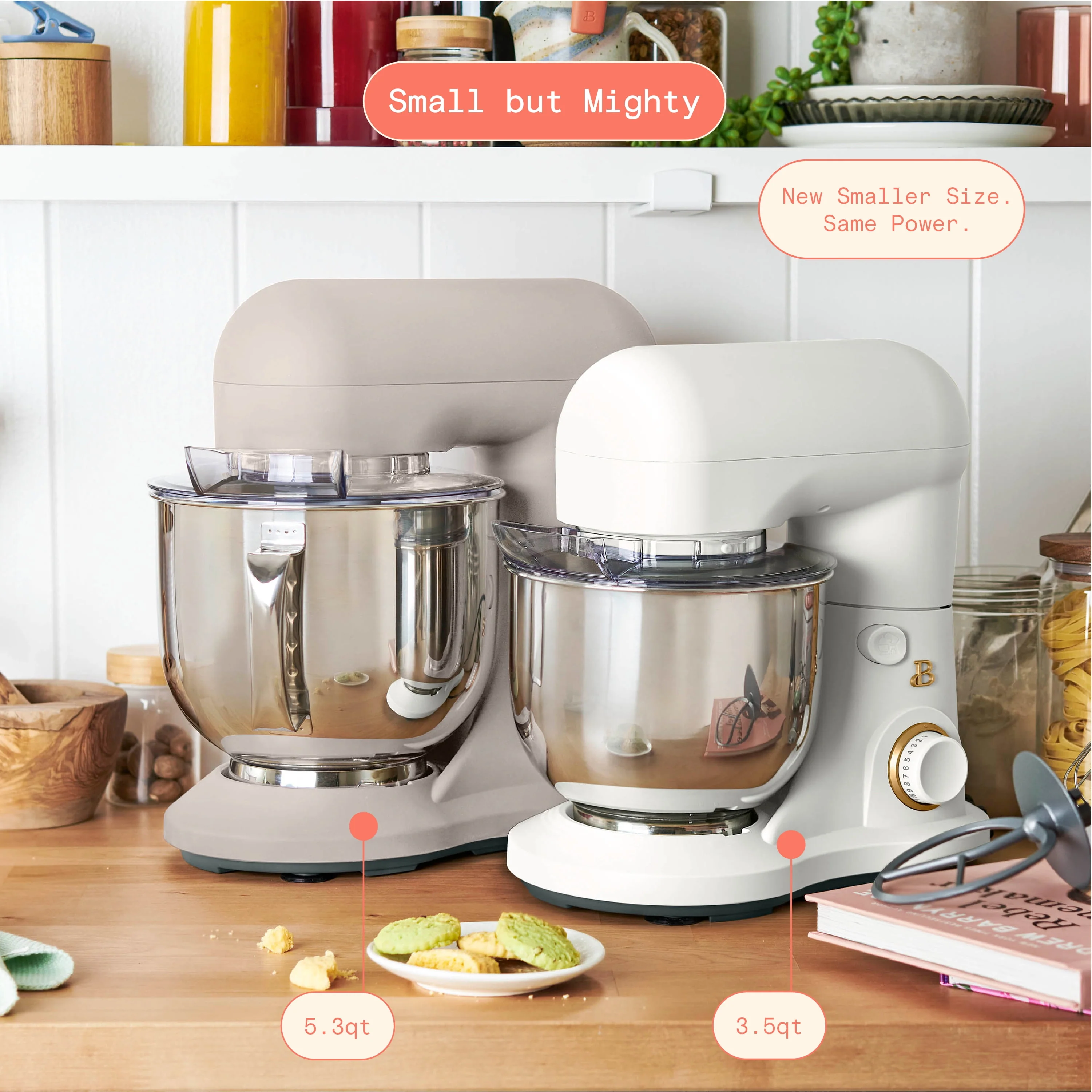 Made By Gather Beautiful 3.5 Qt Tilt-Head Stand Mixer, 12 Speeds, 300W Motor, Stainless Steel Bowl with Splash Guard, Flat Beater, Dough Hook, Balloon Whisk, White Icing, 19409 - Image 3