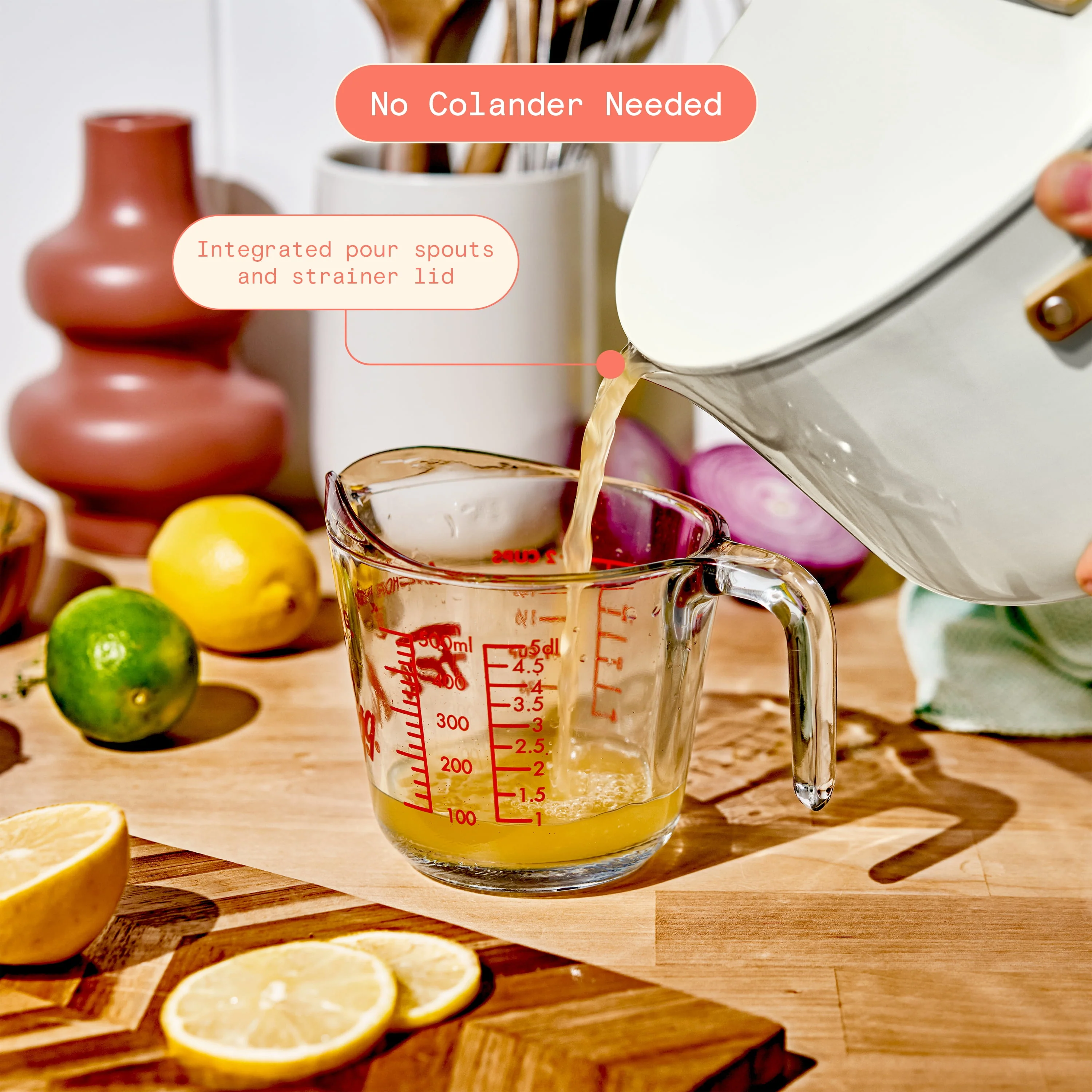 Made By Gather Beautiful 8 Quart Ceramic Non-Stick Stock Pot with Strainer Lid, White Icing - Image 4