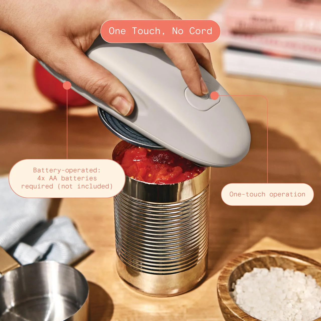 Made By Gather Beautiful Hands-Free Battery Operated Electric Can Opener with Stainless Steel Blade, Porcini Taupe - Image 3