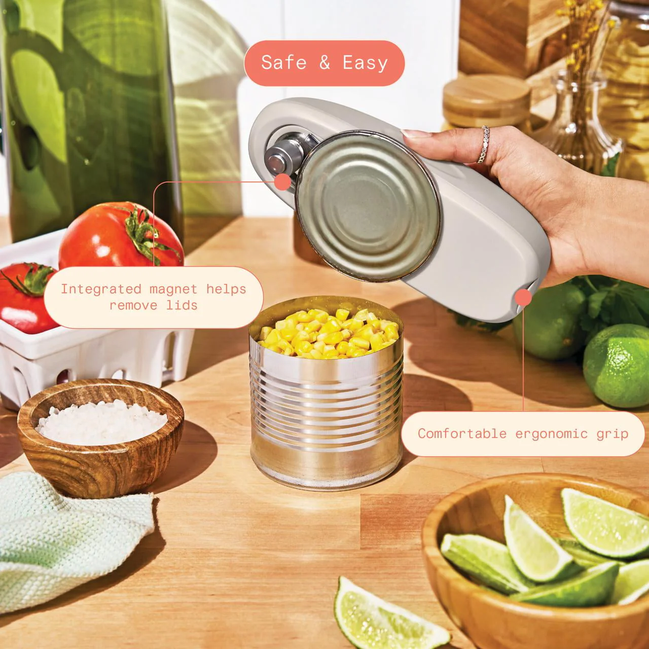 Made By Gather Beautiful Hands-Free Battery Operated Electric Can Opener with Stainless Steel Blade, Porcini Taupe - Image 4