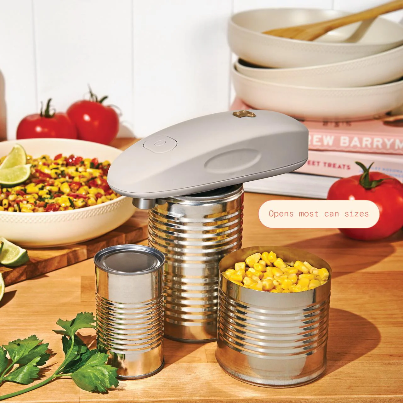 Made By Gather Beautiful Hands-Free Battery Operated Electric Can Opener with Stainless Steel Blade, Porcini Taupe - Image 5