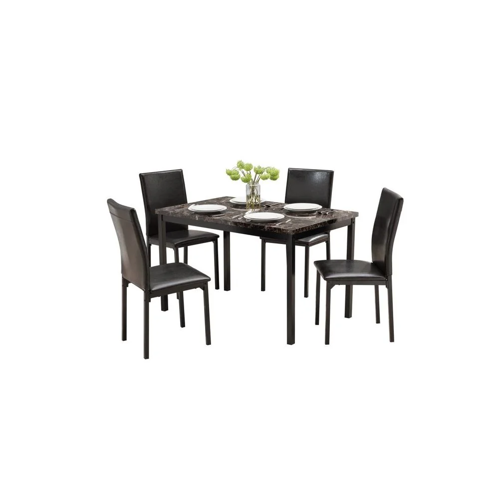 Mainstays 5 Piece Dining Set, Brown/Black - Faux Marble - Image 2