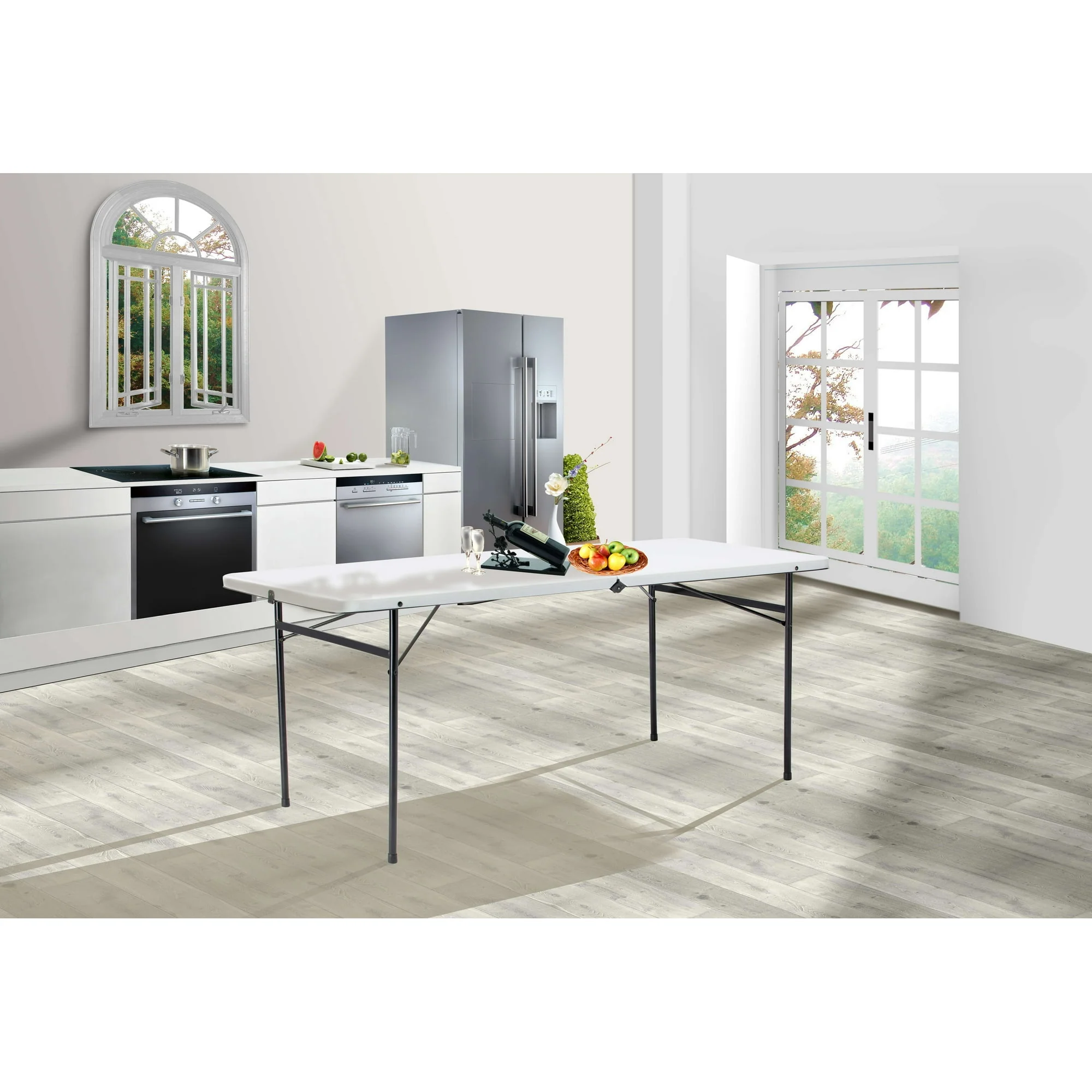 Mainstays MS2202126571001 6 Foot Bi-Fold Plastic Folding Table, White - Image 2