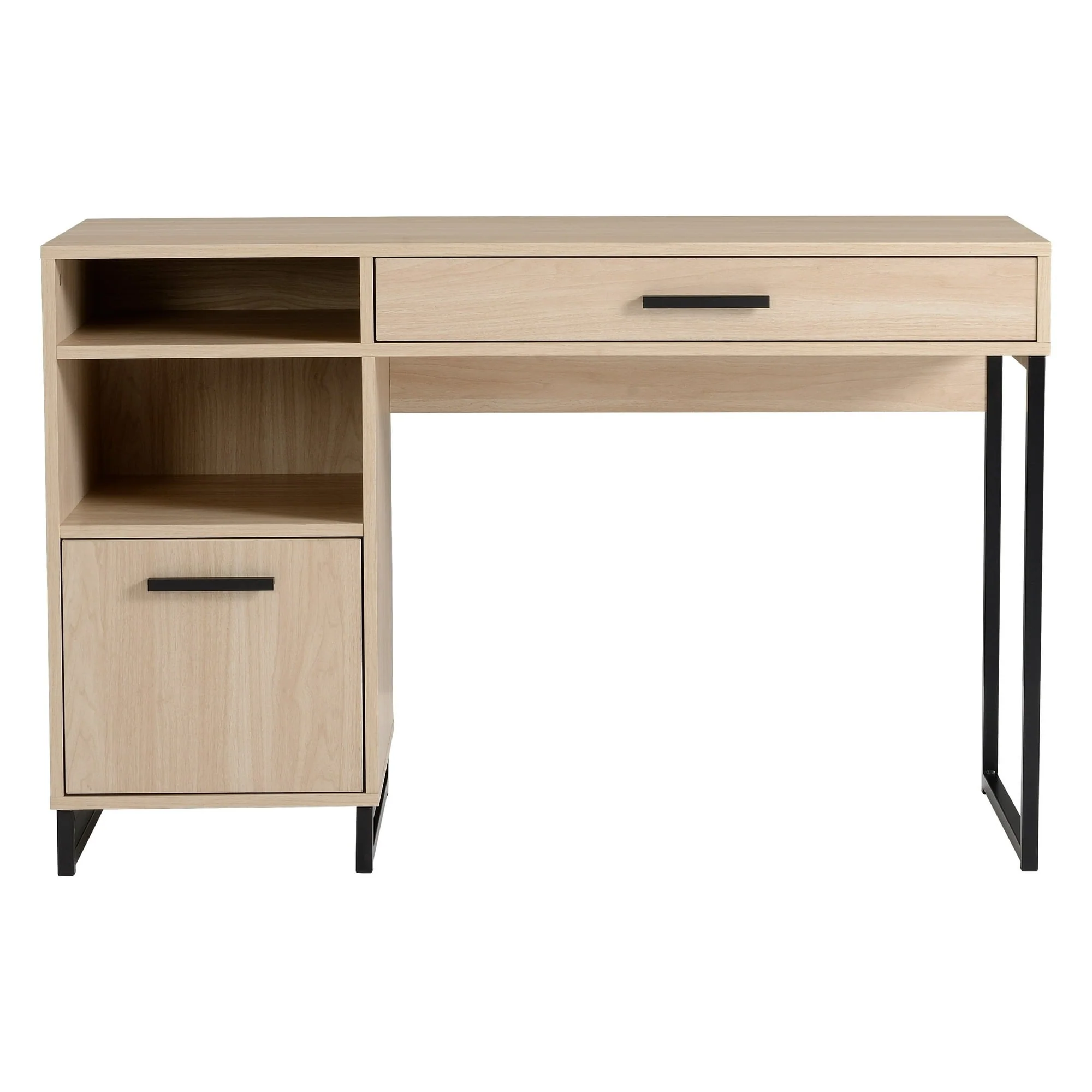 Mainstays Wood & Metal Writing Desk w/1 Drawer & 1 Door for Teen Adult, 29.92", Natural Finish