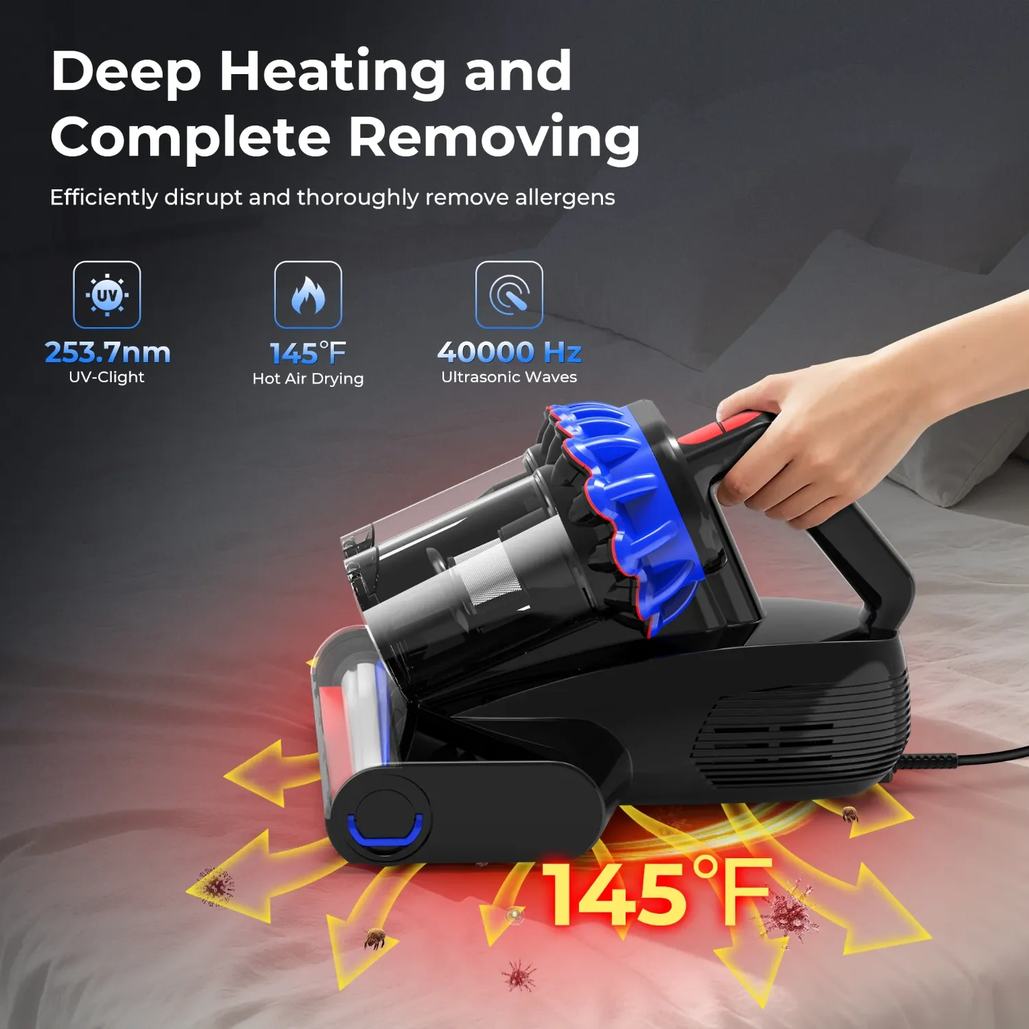 Maircle CY802 MOOSOO Mattress Vacuum Cleaner with UV Light 16Kpa Ultrasonic Bed Vacuum with LED Display Multiple Filtration Handheld Vacuum for Bed Couch - Image 2