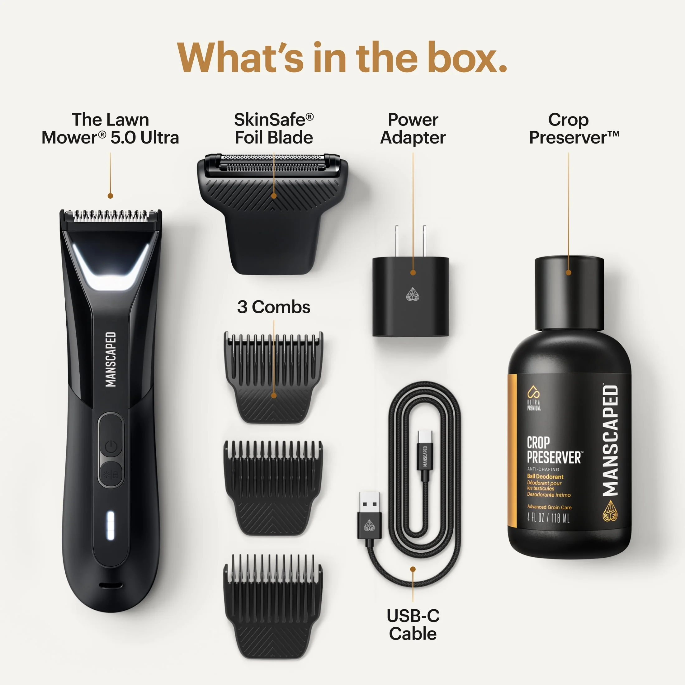 Manscaped Lawn Mower 5.0 Ultra Precision Pack, Men's Groin Shaver and Body Hair Trimmer, Cordless Waterproof, SkinSafe Blades, Adjustable Guards, with Crop Preserver Groin Deodorant - Image 3