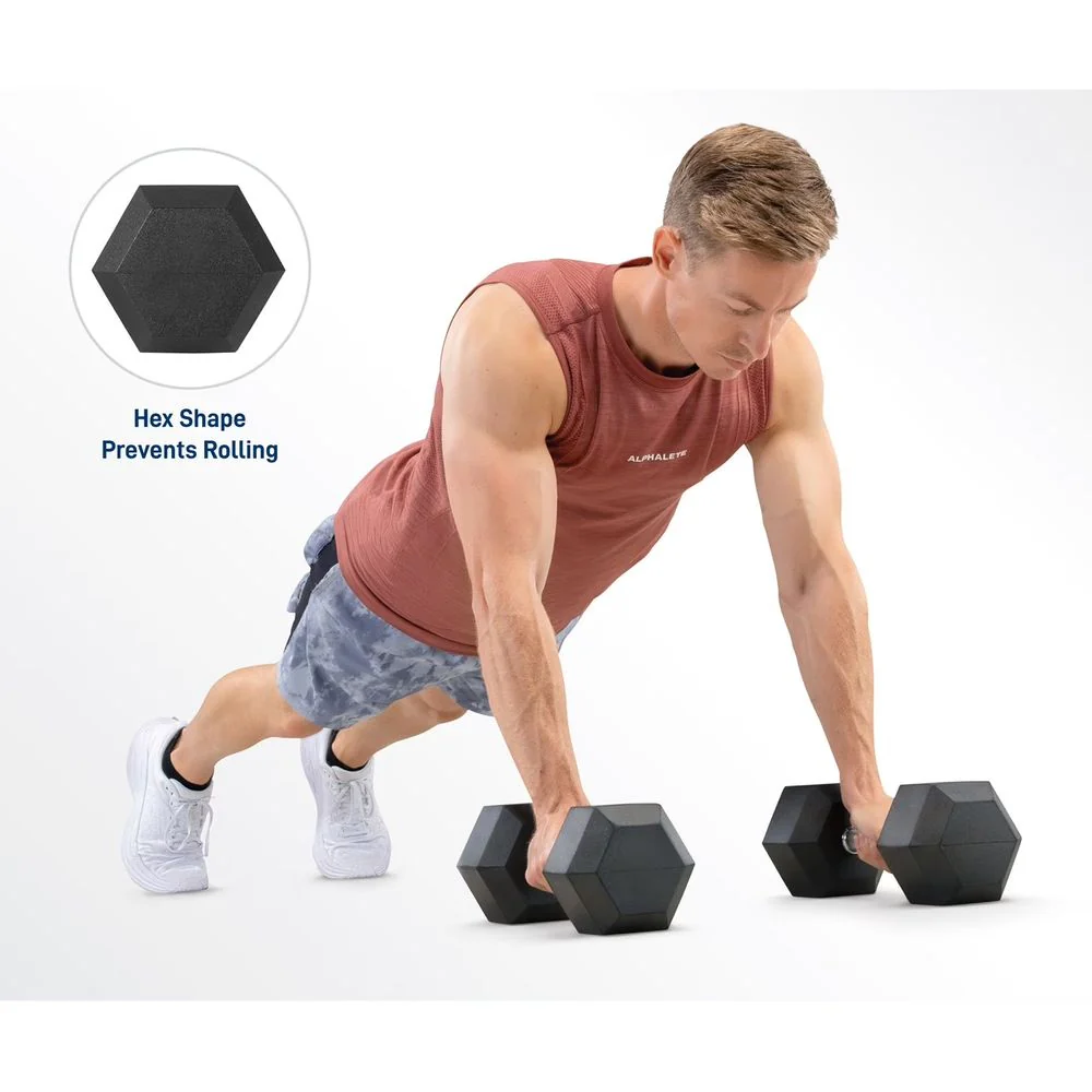 Marcy 150 lb. Rubber Hex Dumbbell Set with Rack - Image 2